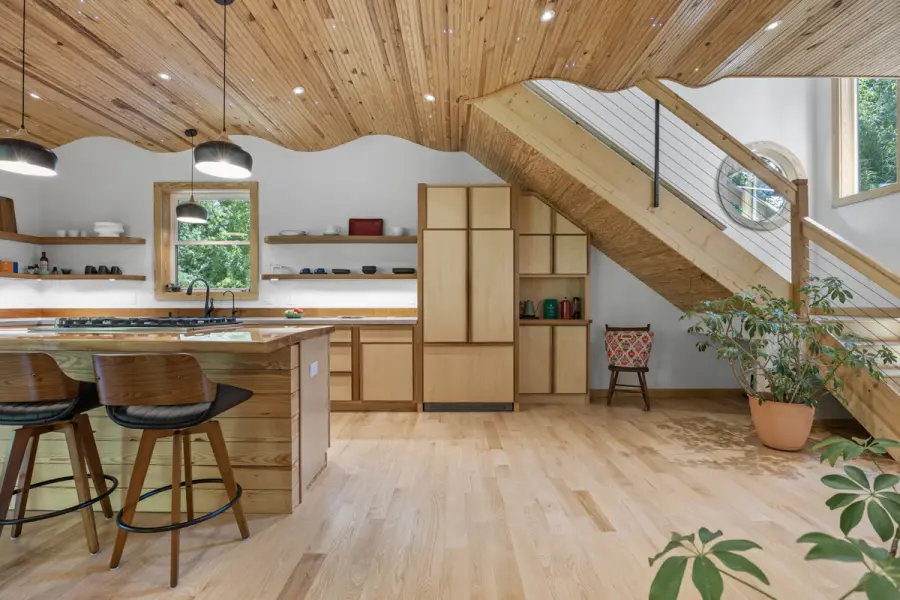 Kitchen with wood ceilings